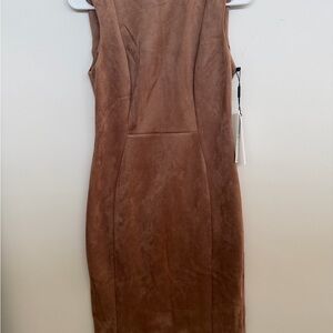 Calvin Klein Brown Midi Dress faux suede